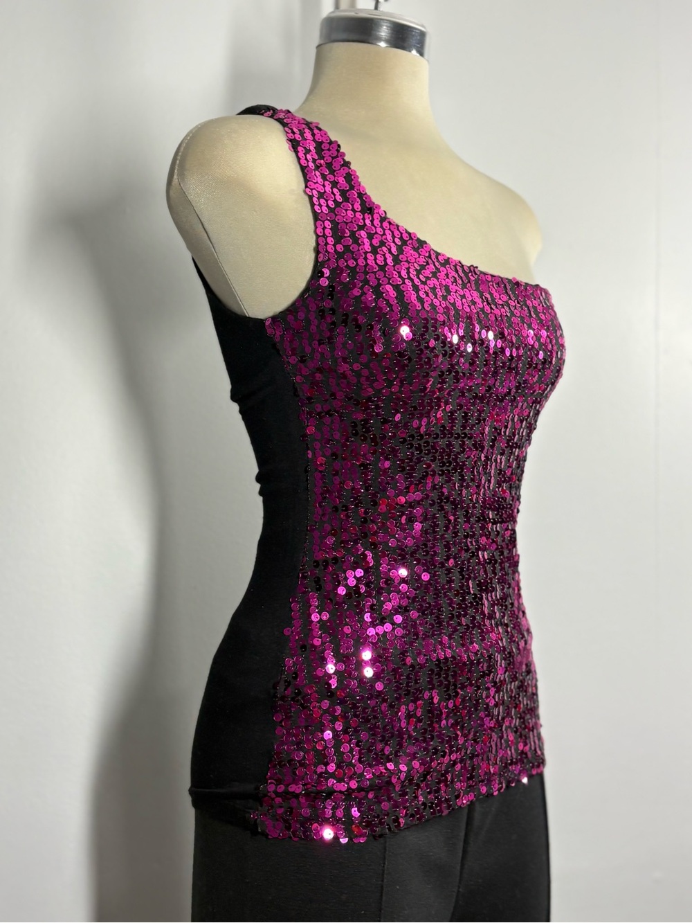 Eclipse Fuchsia Sequin One-Shoulder Tank